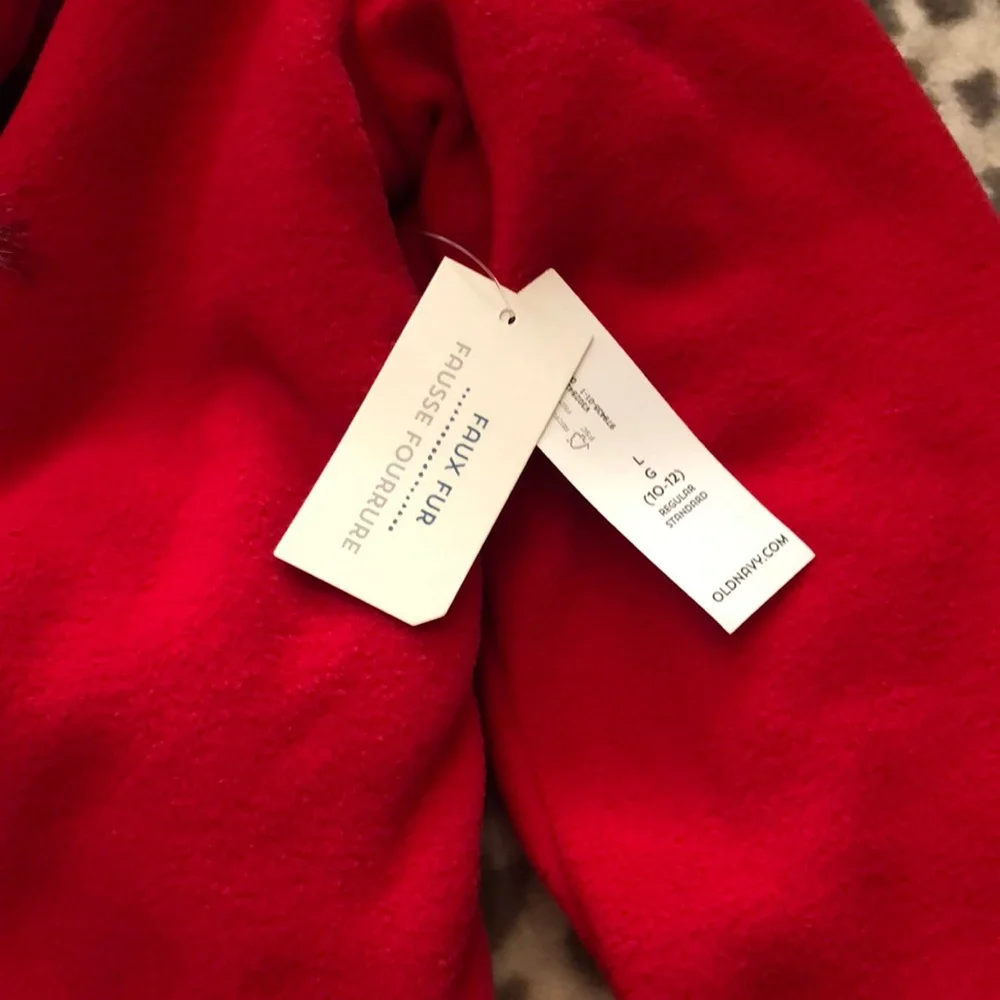 Old Navy Fleece Hooded Jacket Faux Fur Toggle in Red Size Large 10 - 12